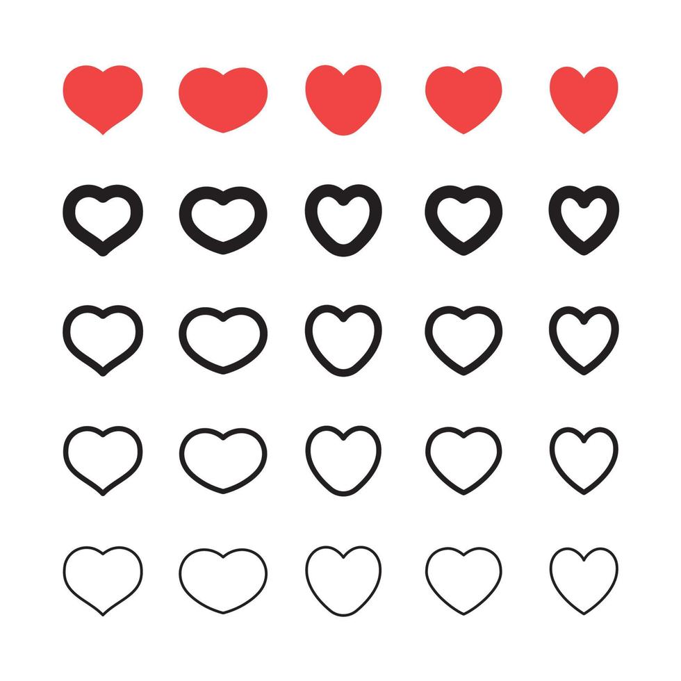 hart vorm pictogrammen. harten pictogram set. symbool voor Valentijnsdag dag liefde. vector