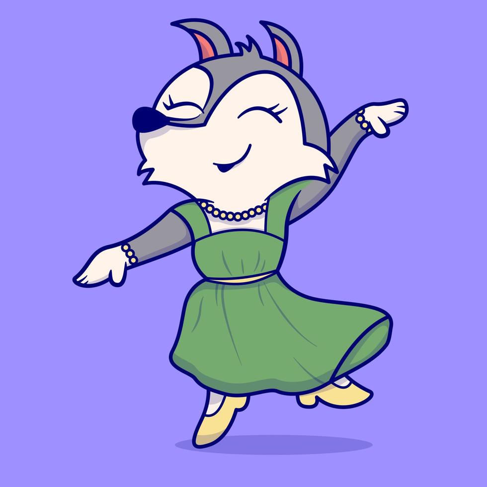 schattig wolf dansen tekenfilm vector illustratie
