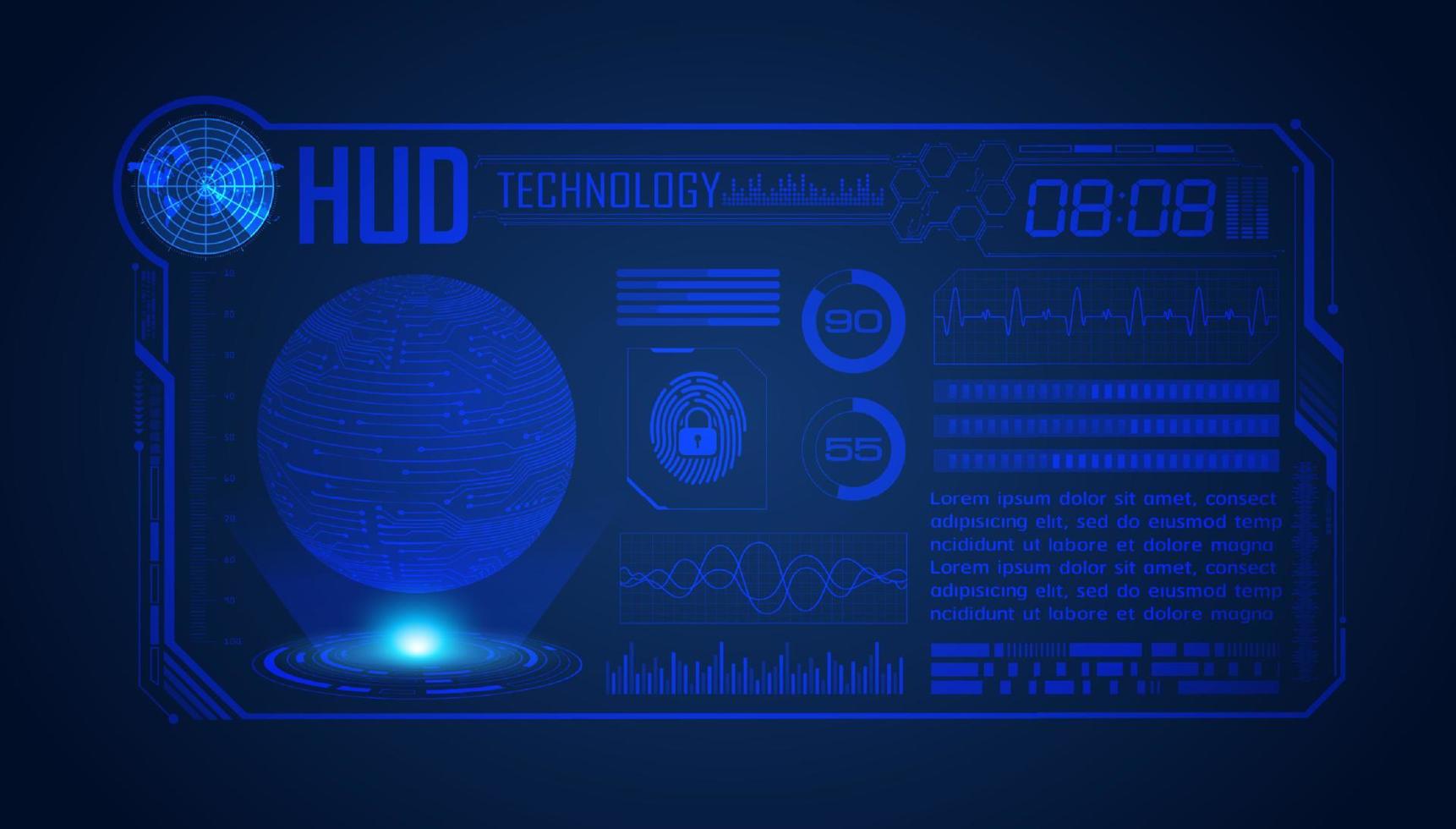 blauw modern hud technologie scherm achtergrond met wereldbol vector