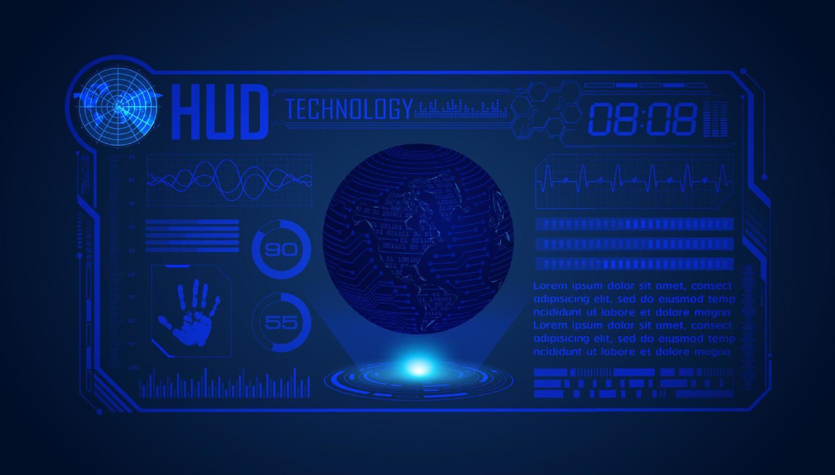 blauw modern hud technologie scherm achtergrond met wereldbol vector