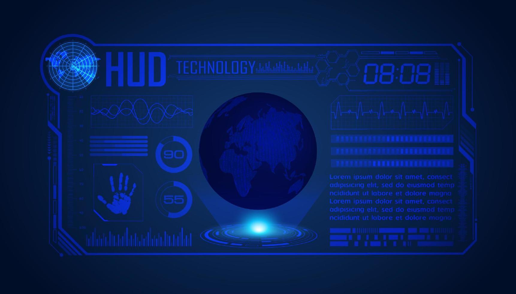 blauw modern hud technologie scherm achtergrond met wereldbol vector