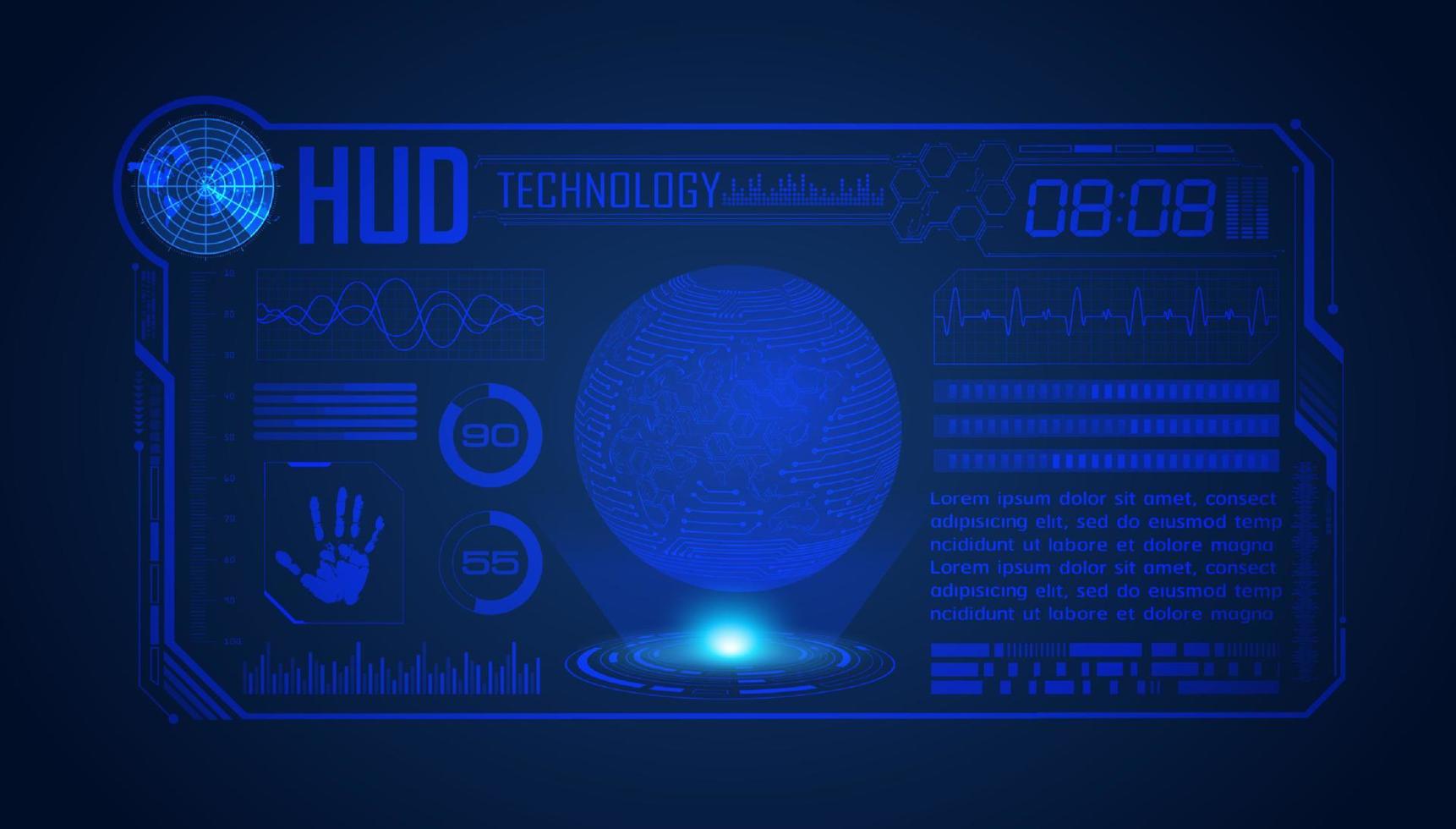 blauw modern hud technologie scherm achtergrond met wereldbol vector