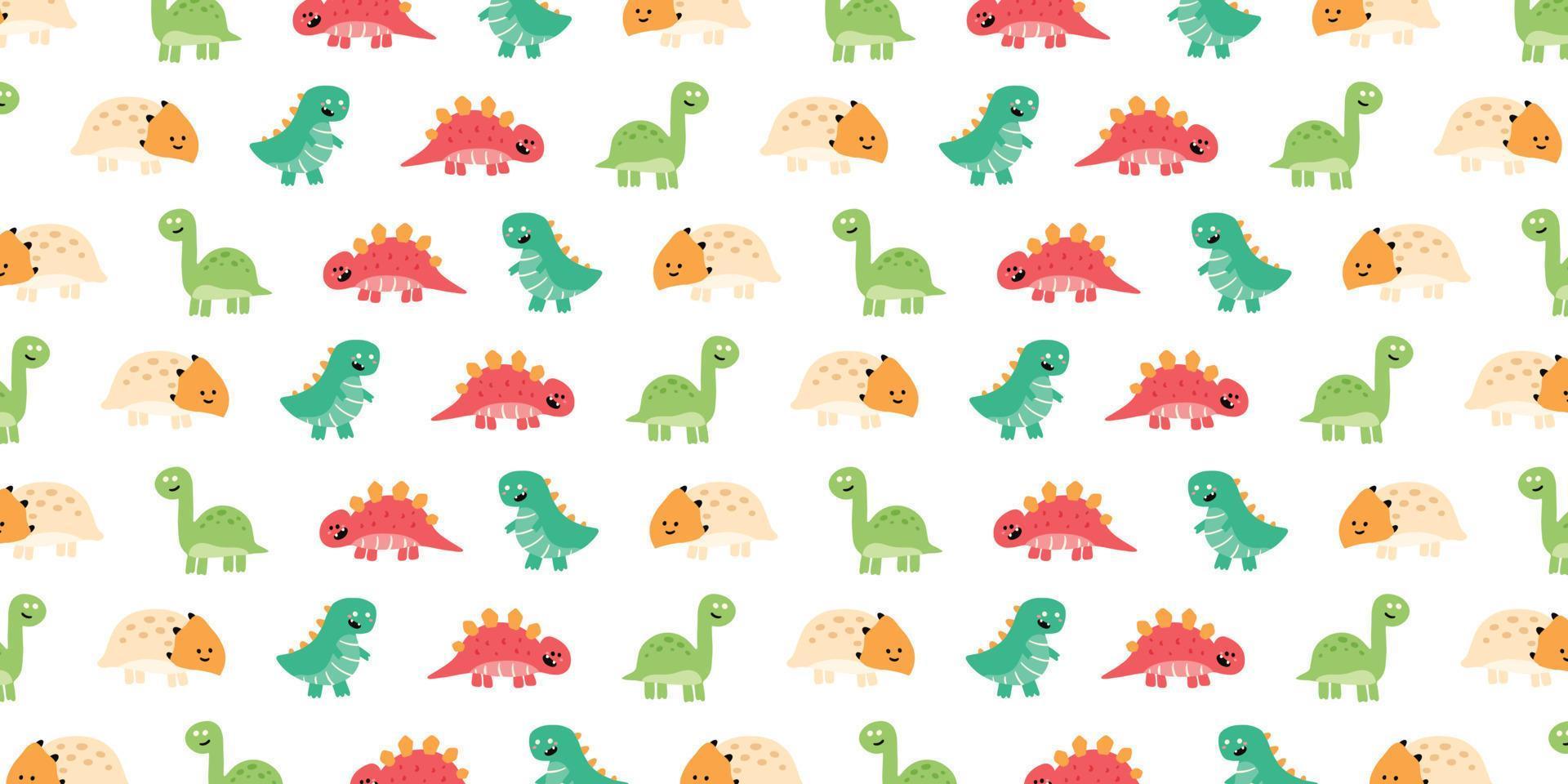 schattig dinosaurus illustratie patroon voor achtergrond. behang met Jura thema in kinderachtig tekenfilm stijl vector