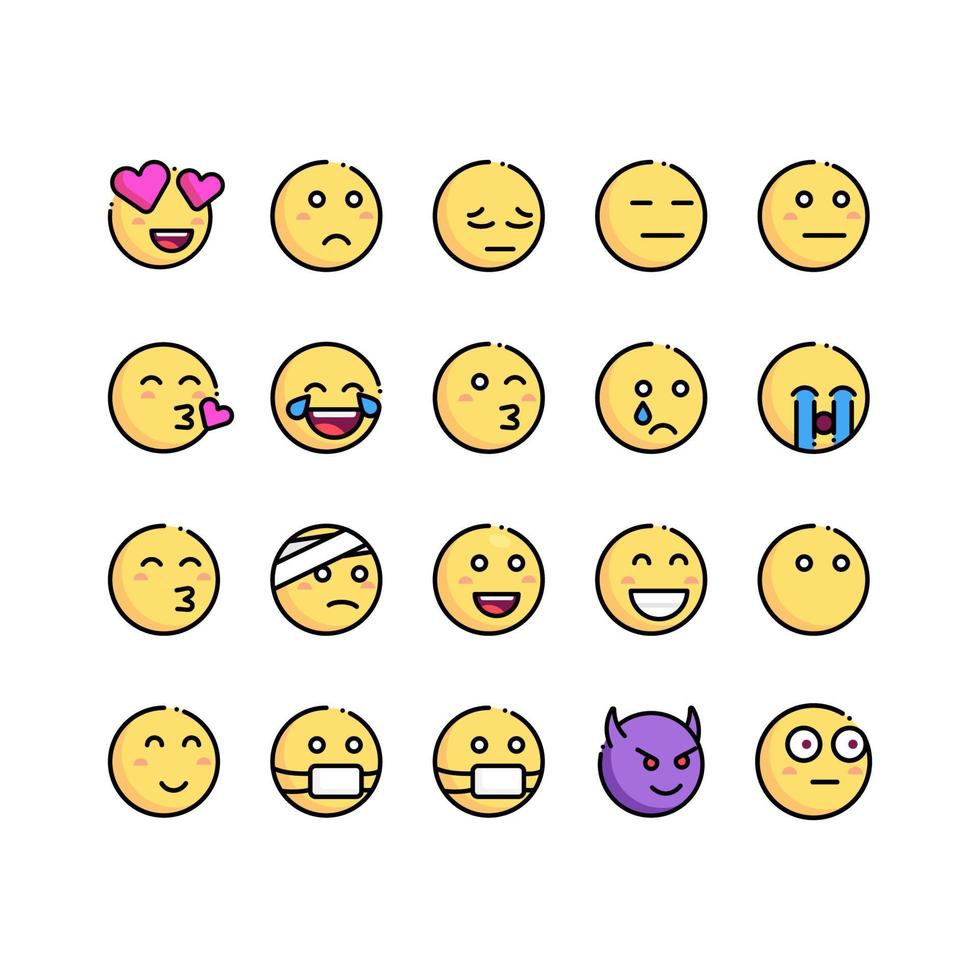 abstract schattig vlak stijl emoji emoticon reactie kleur icoon reeks in wit achtergrond vector