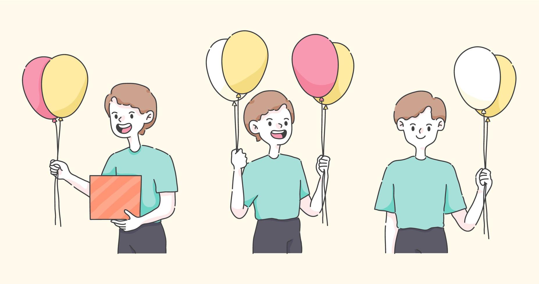 gelukkige verjaardag een jongen met ballonnen een schattige mensen illustratie vector