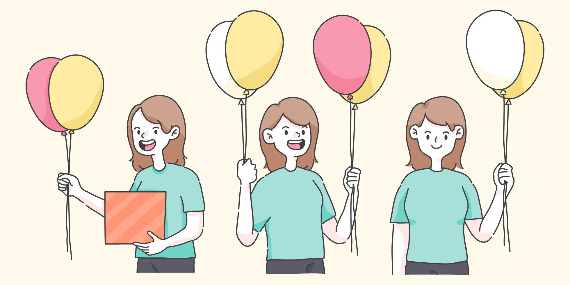 gelukkige verjaardag meisje met ballonnen een schattige mensen illustratie vector