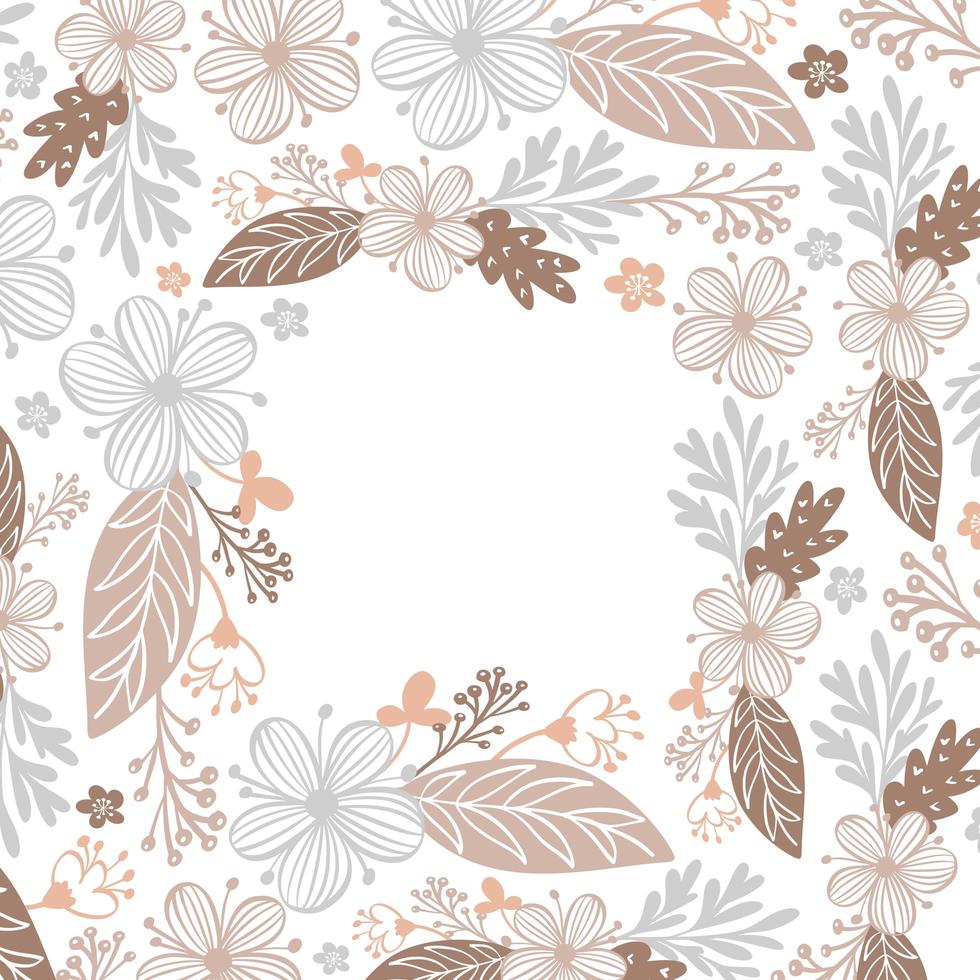 herfstbladeren, bessen en bloemen grenskader achtergrond met ruimtetekst. seizoensgebonden bloemen esdoorn eik oranje bladeren voor thanksgiving day vector