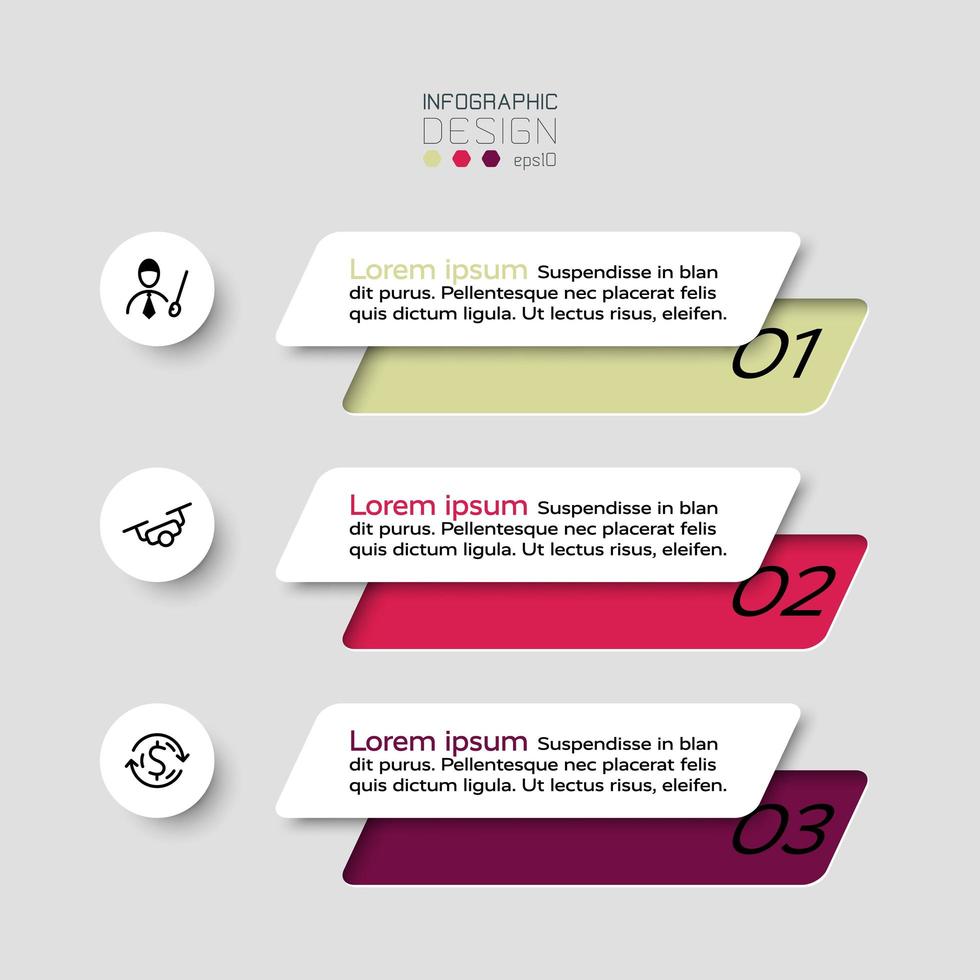de 3 stappen van de vierkanten worden gebruikt om ideeën te presenteren en het werk te presenteren. vector infographic.