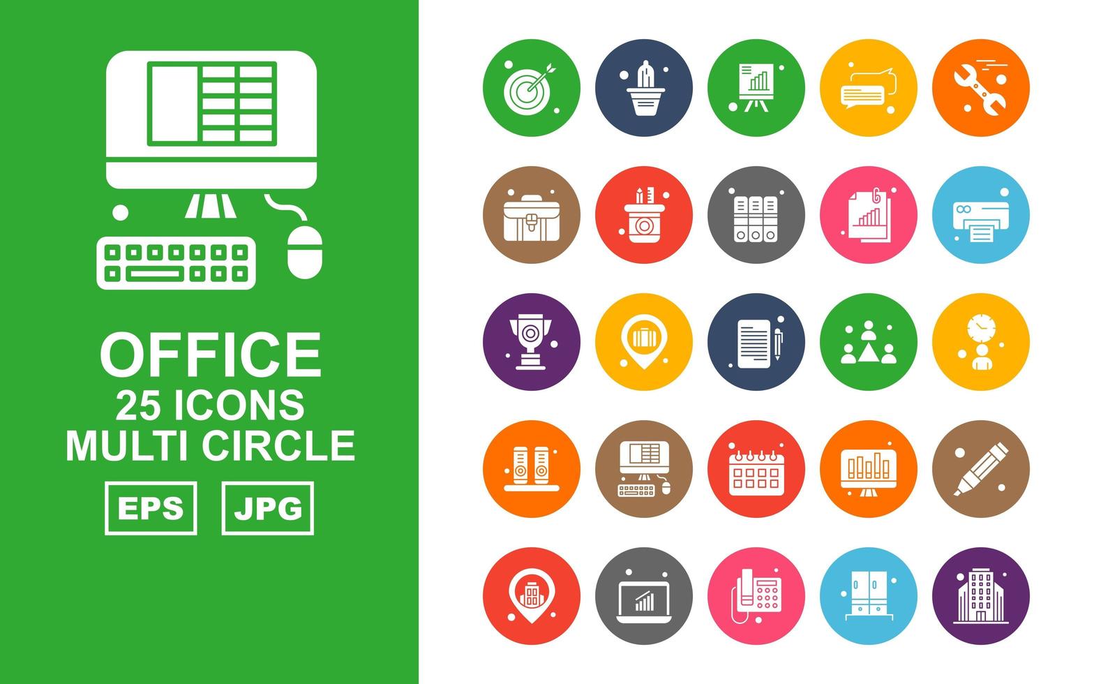 25 Premium Office II Multi Circle Icon Pack vector