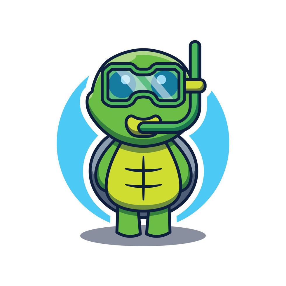 schattig schildpad mascotte tekenfilm logo vervelend zwemmen stofbril vector