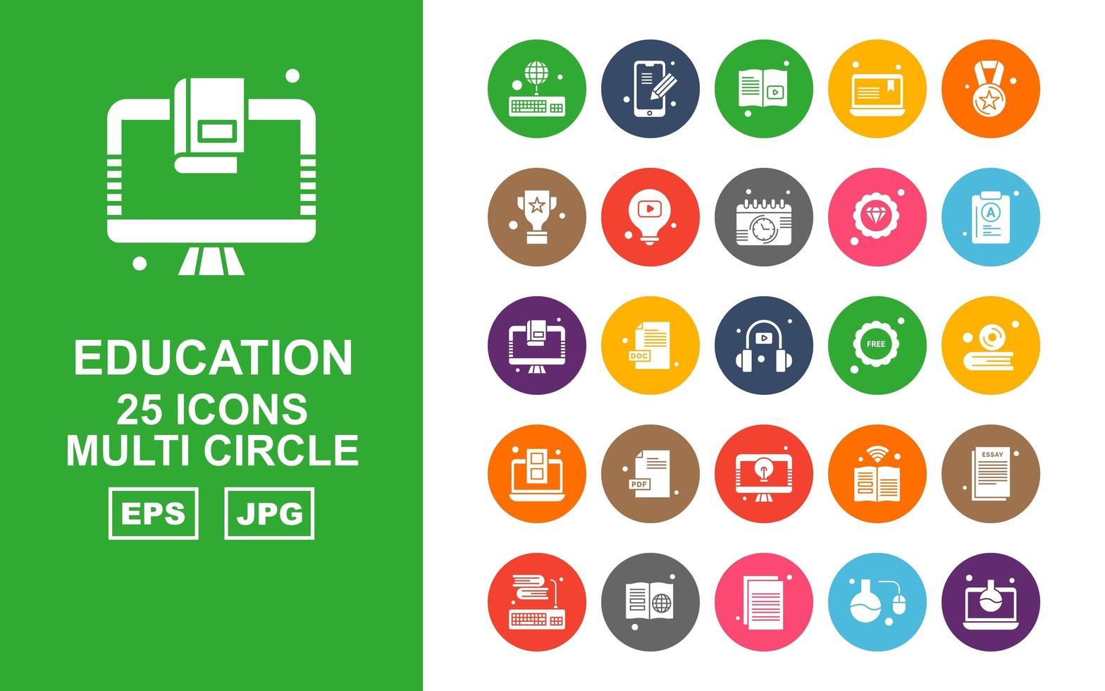 25 premium onderwijs multi cirkel icon pack vector
