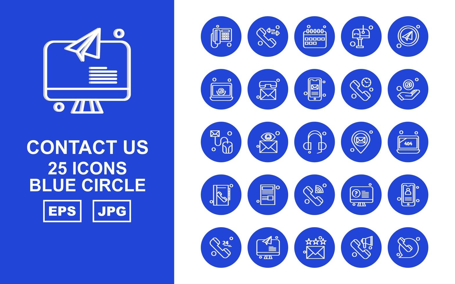 25 premium contacteer ons blauwe cirkel icon pack vector