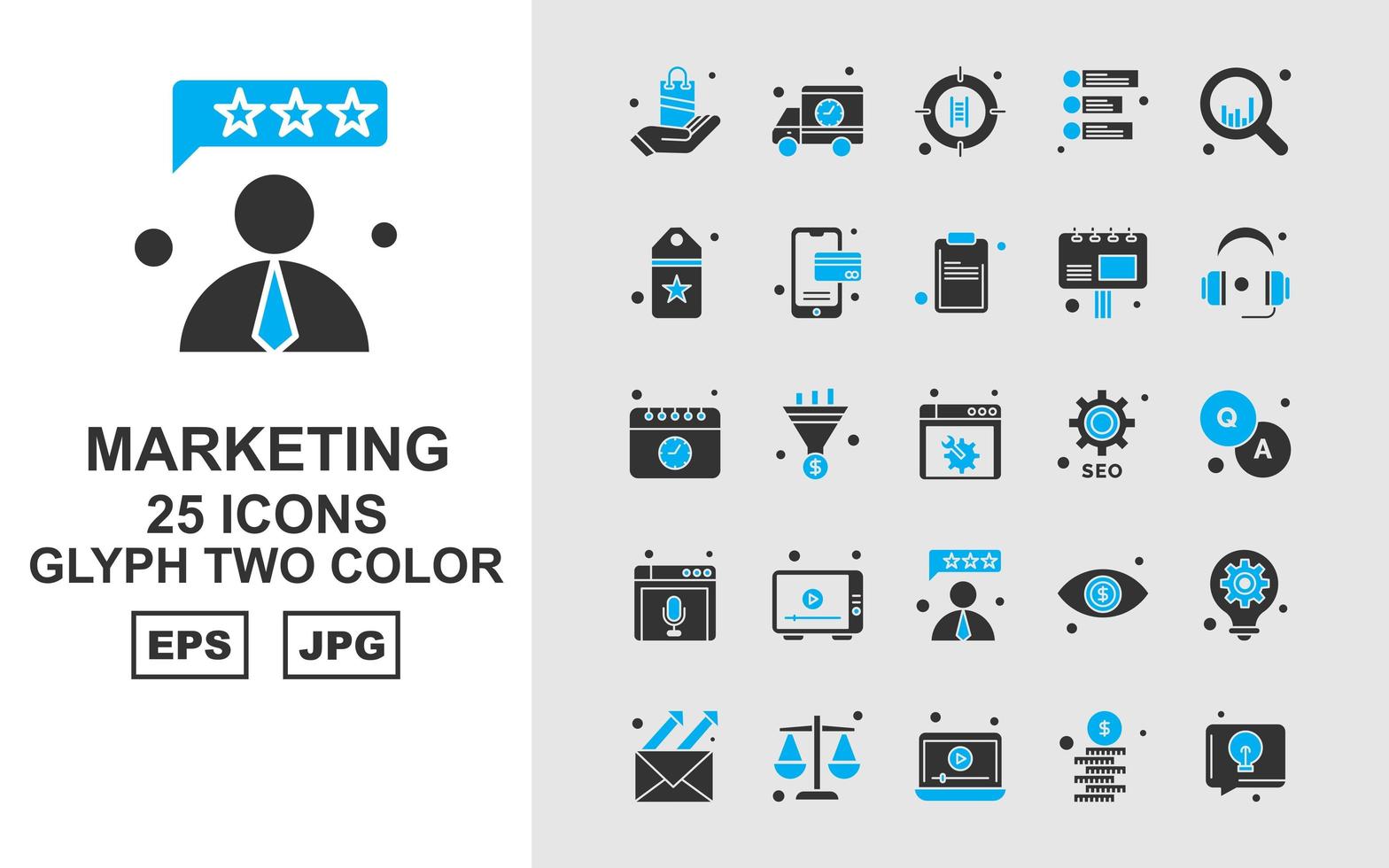 25 premium marketing glyph twee kleuren icon pack vector