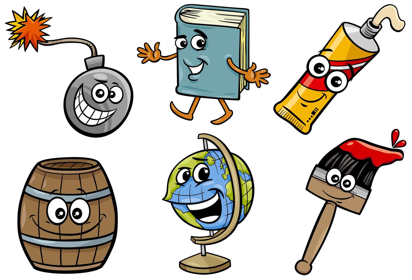 grappige objecten cartoon clip arts illustratie set vector