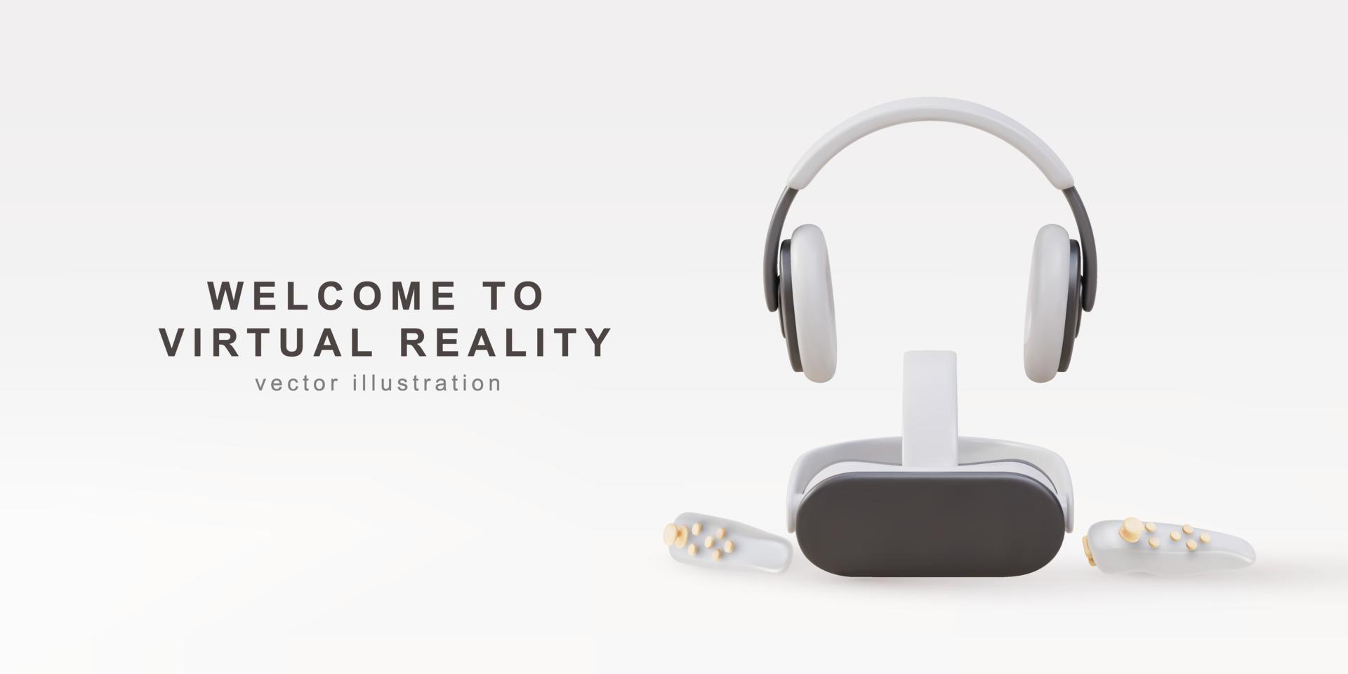 3d wit virtueel realiteit bril, hoofdtelefoons en gaming controleur. vector illustratie.