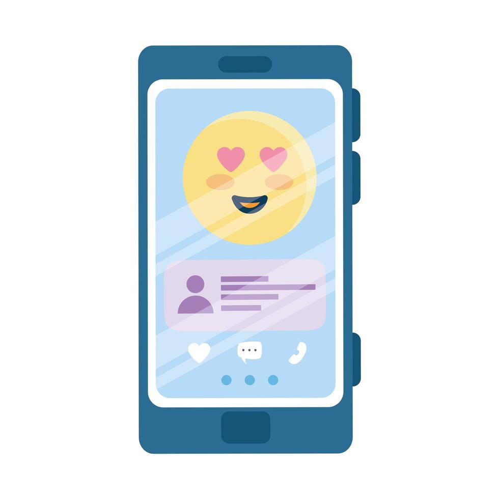 verliefd emoji en chat op smartphone vector ontwerp