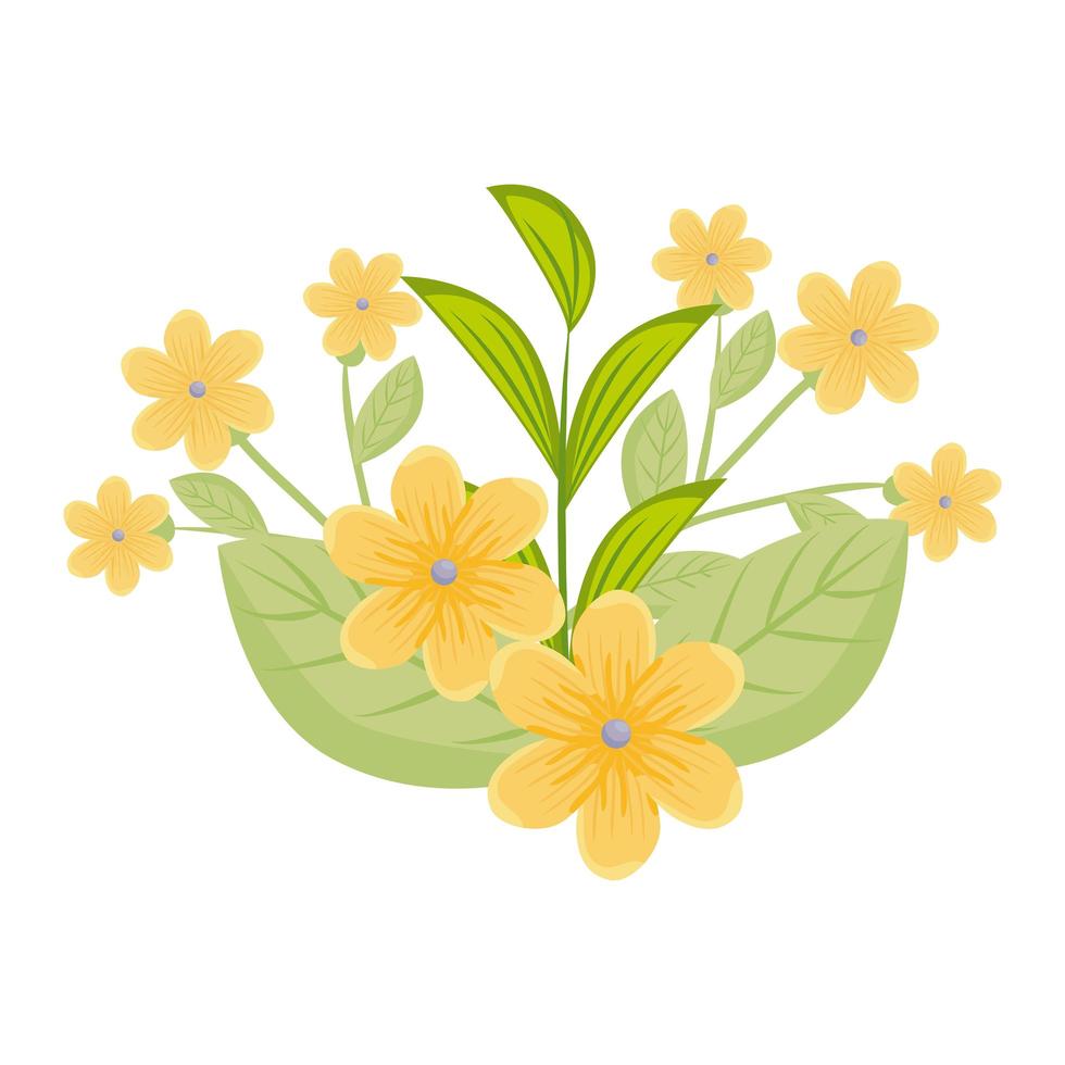 gele bloemen met bladeren vector ontwerp
