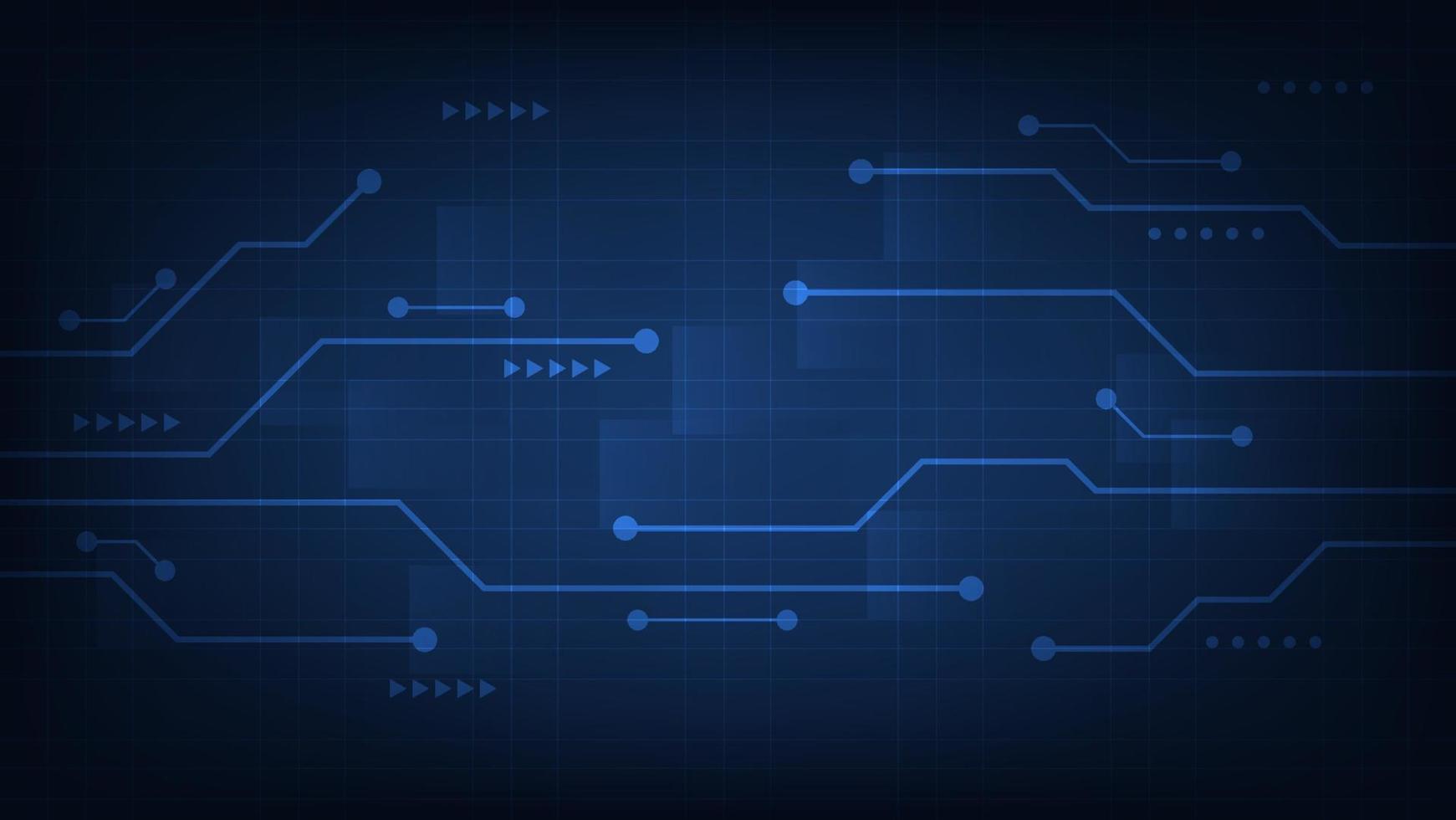 Hoi tech digitaal stroomkring bord. ai stootkussen en elektrisch lijnen verbonden Aan blauw verlichting achtergrond. futuristische technologie ontwerp element concept vector