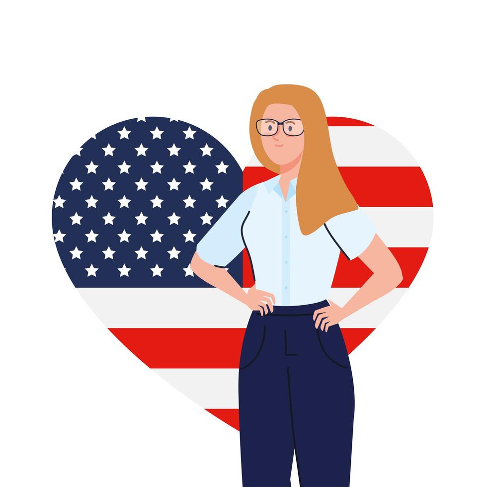 zakenvrouw met usa vlag hart vector ontwerp