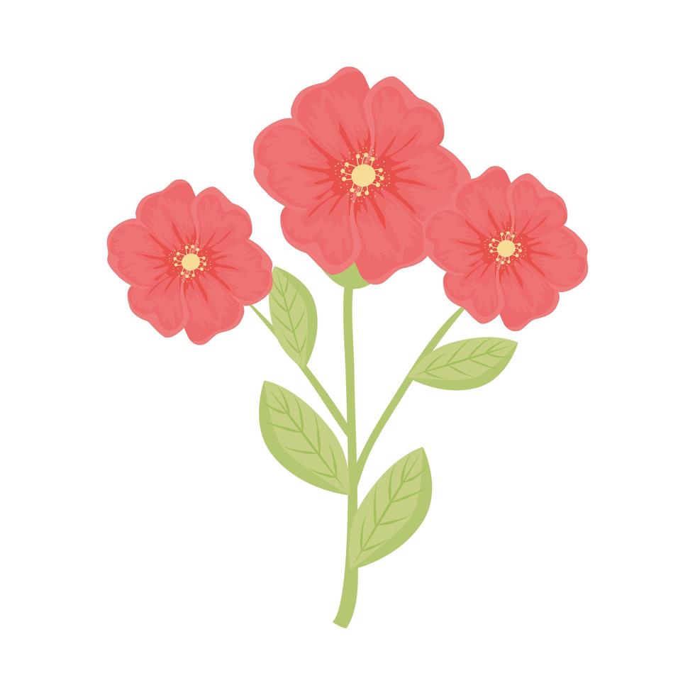 rode bloemen met bladeren vector ontwerp