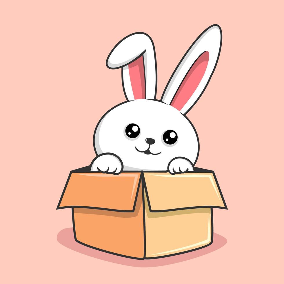 konijn in de doos tekenfilm - schattig konijn schuilplaats in de doos vector