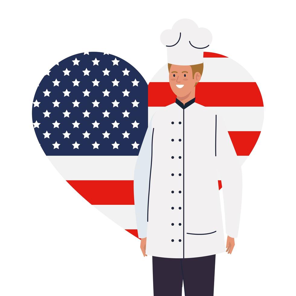 chef-kok man met usa vlag hart vector ontwerp