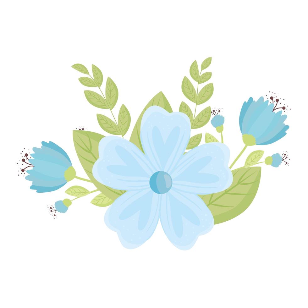 blauwe bloemen met bladeren vector ontwerp