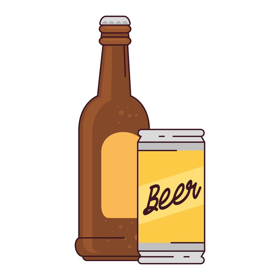 fles met blikje bier op witte achtergrond vector
