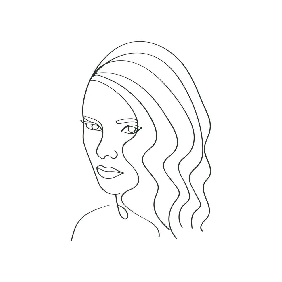 hand getekend schoonheid vrouw kapsel lijn kunst tekening vector