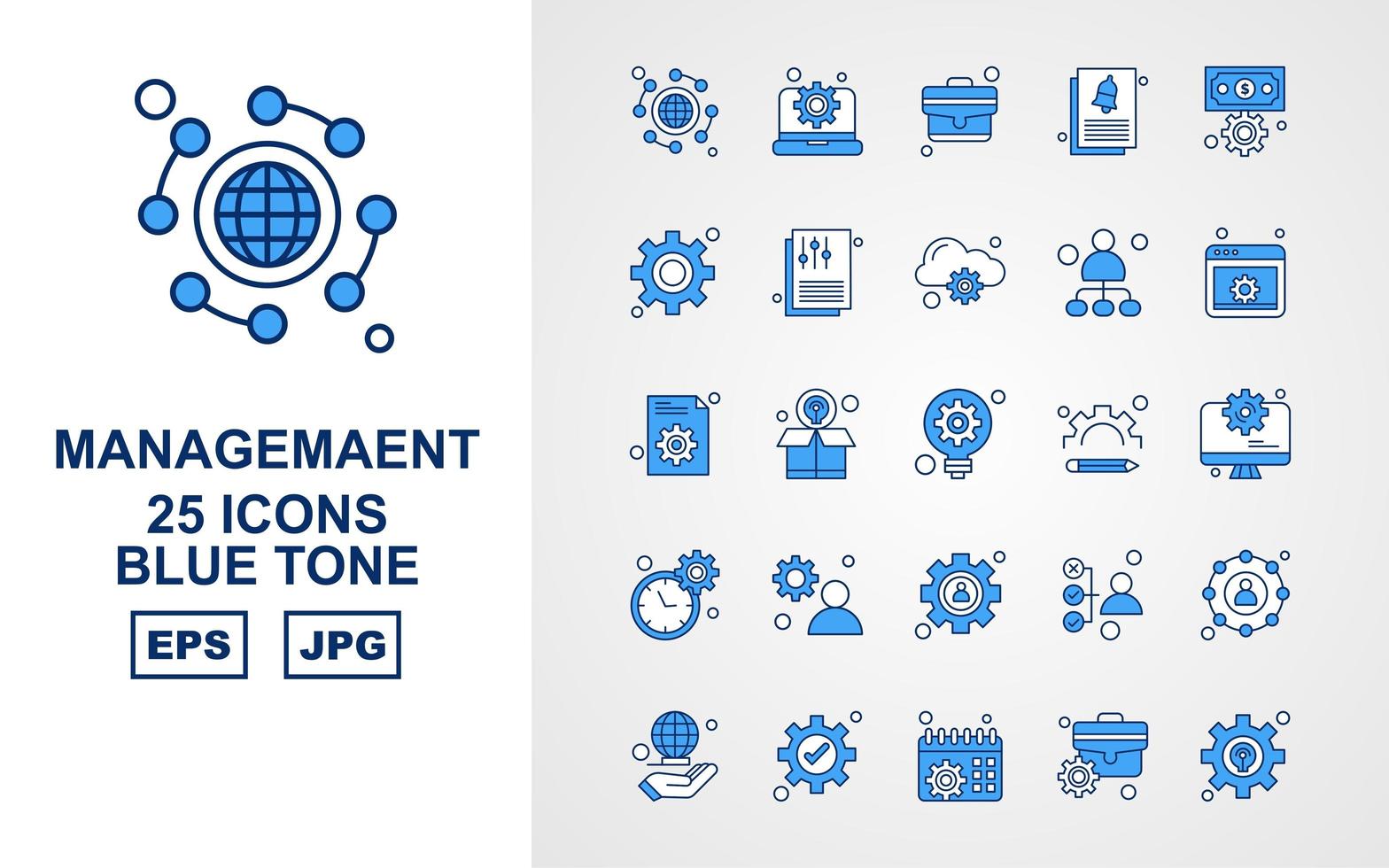 25 premium management blauw toon icon pack vector