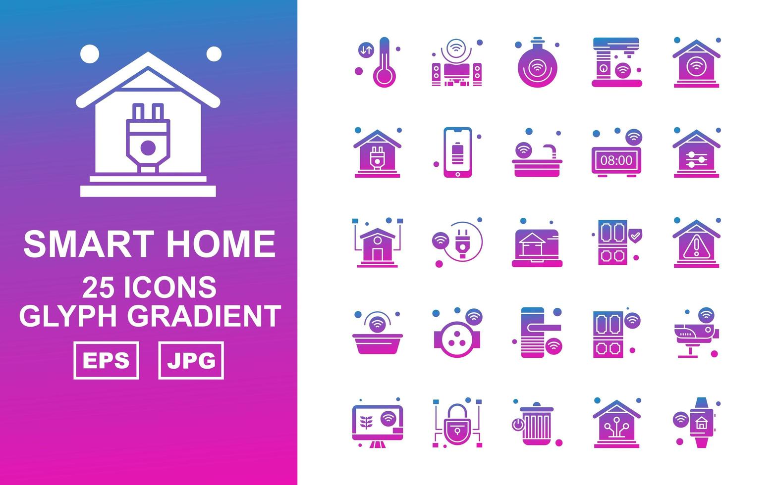 25 premium smart home glyph-verlooppictogrammenpakket vector