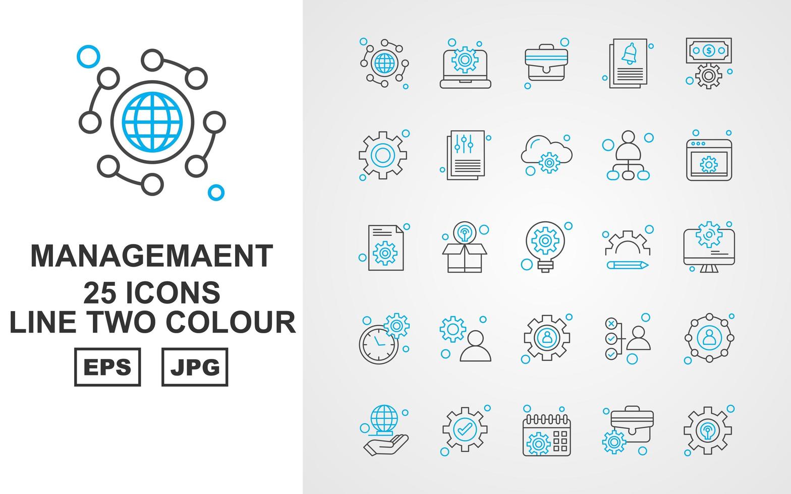 25 premium managementlijn twee kleuren icon pack vector