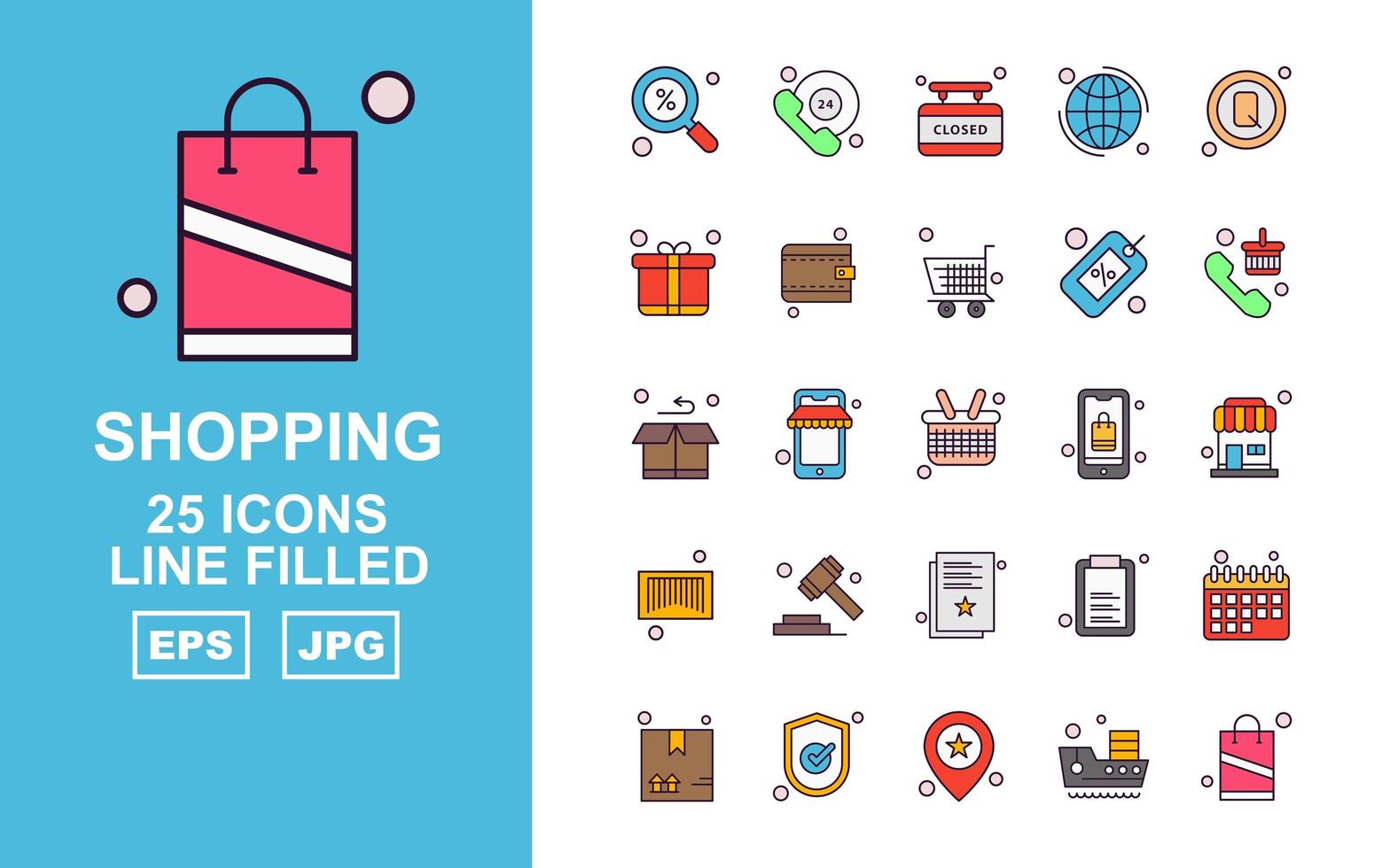 25 premium shopping line gevuld icon pack vector