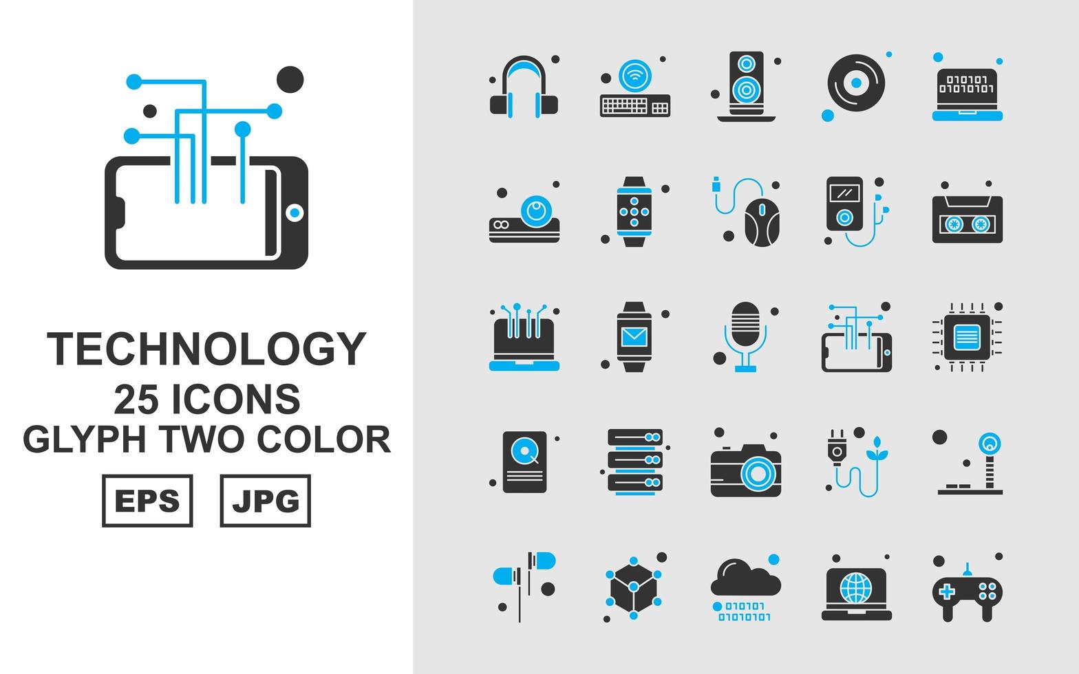 25 premium technologie glyph twee kleuren icon pack vector