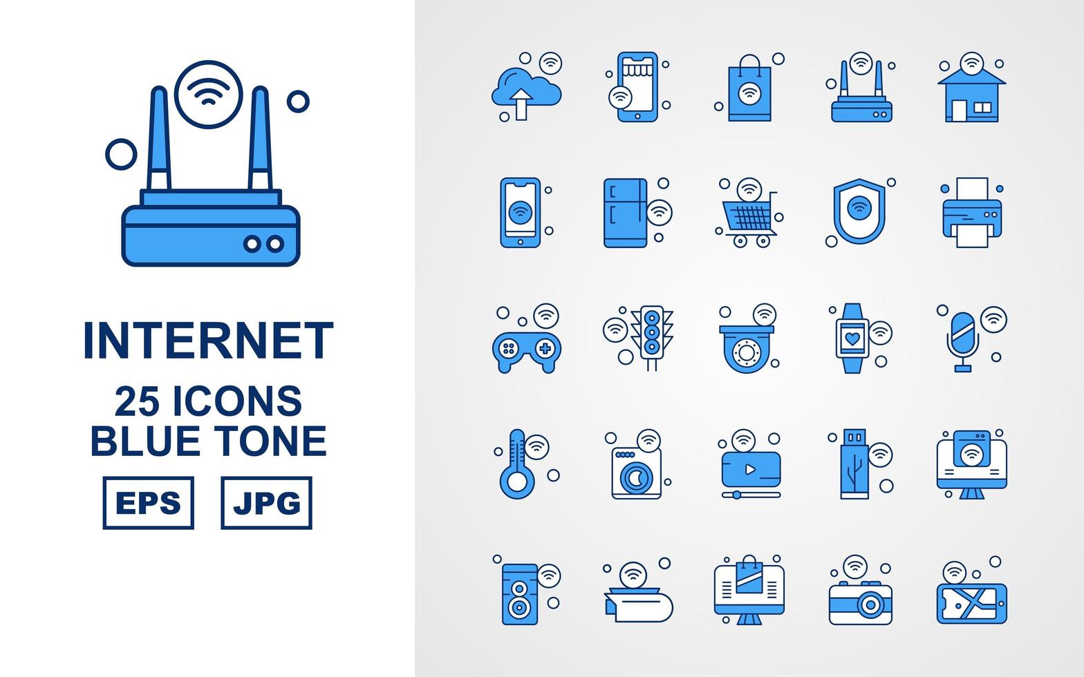 25 premium internet van dingen blauwe toon icon pack vector