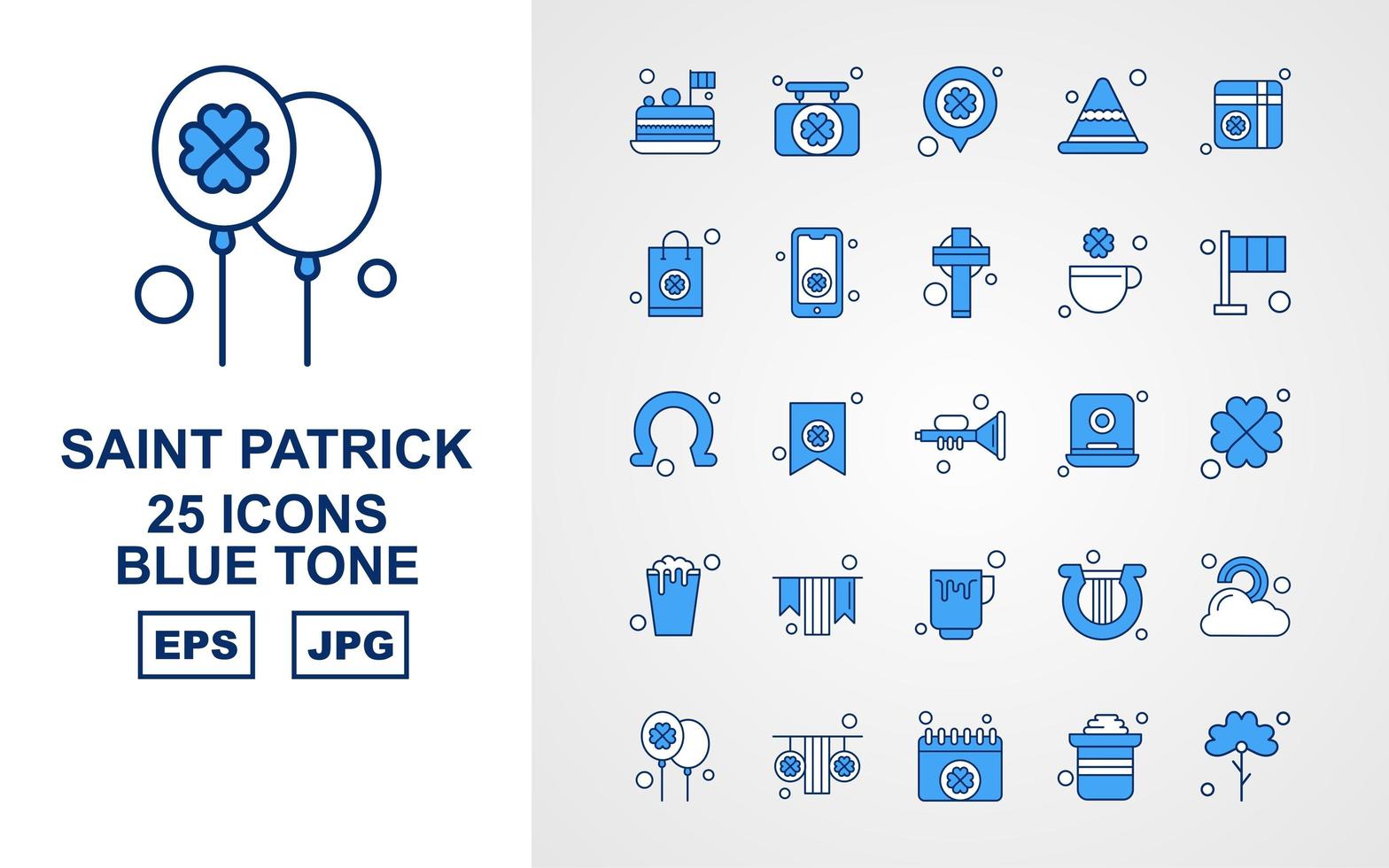 25 premium saint patrick blauwe toon icon pack vector