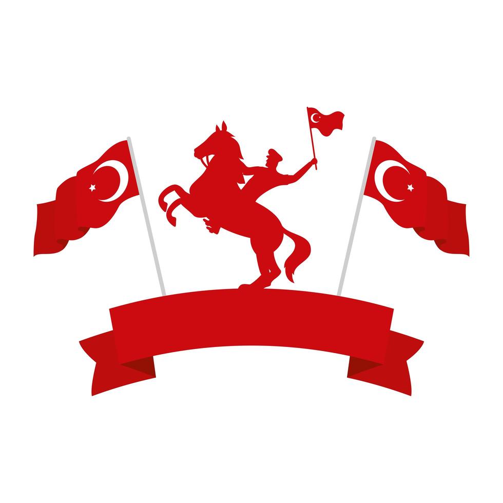 Turkse leger op paard met vlaggen van Turkije vector