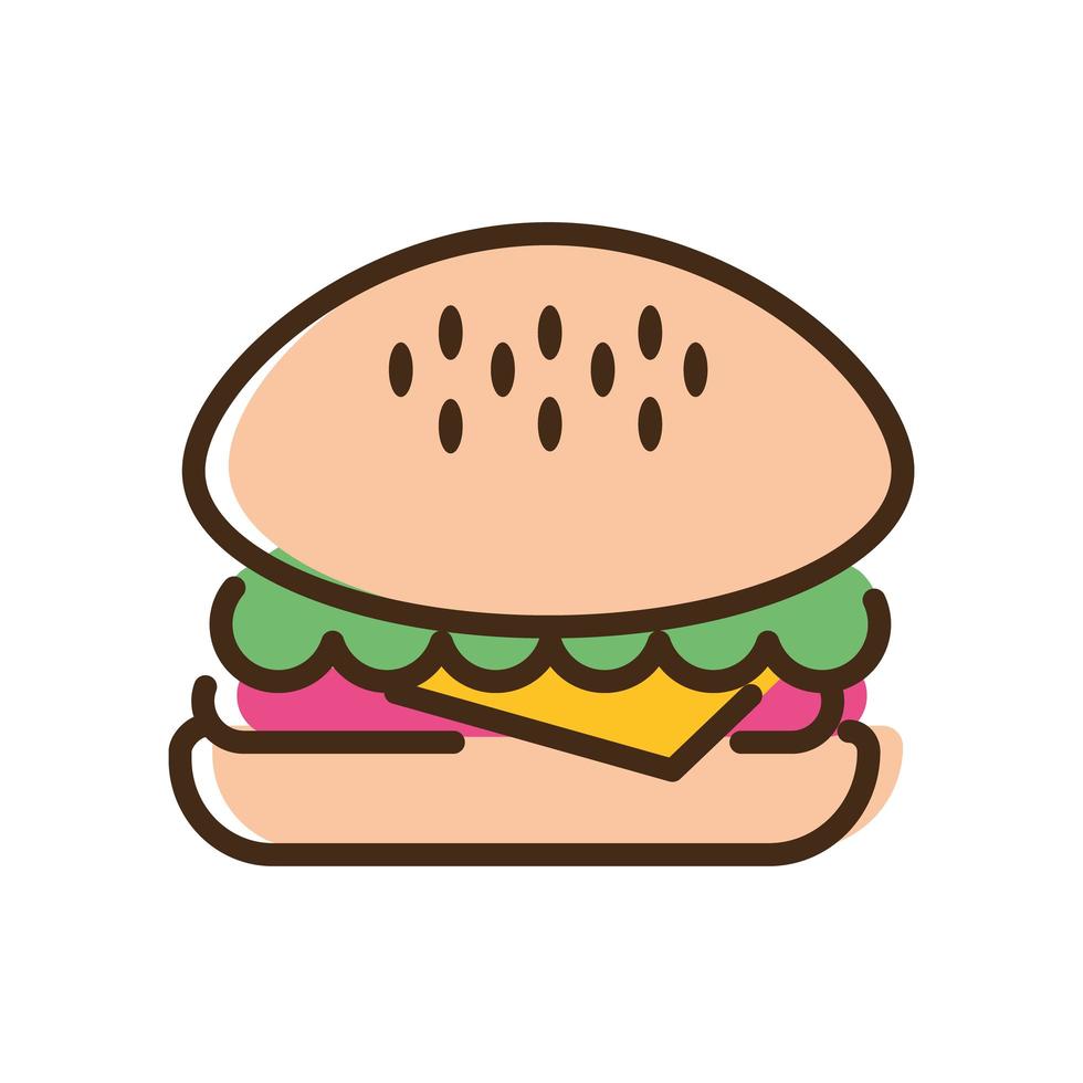 heerlijke hamburger fastfood lijn en vul stijlicoon vector