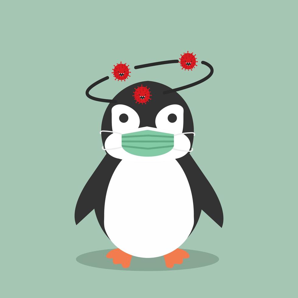 pinguïn dier met een medisch masker vector