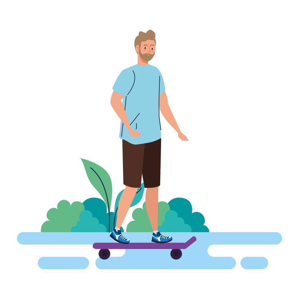 jonge man in skateboard buiten, op witte achtergrond vector