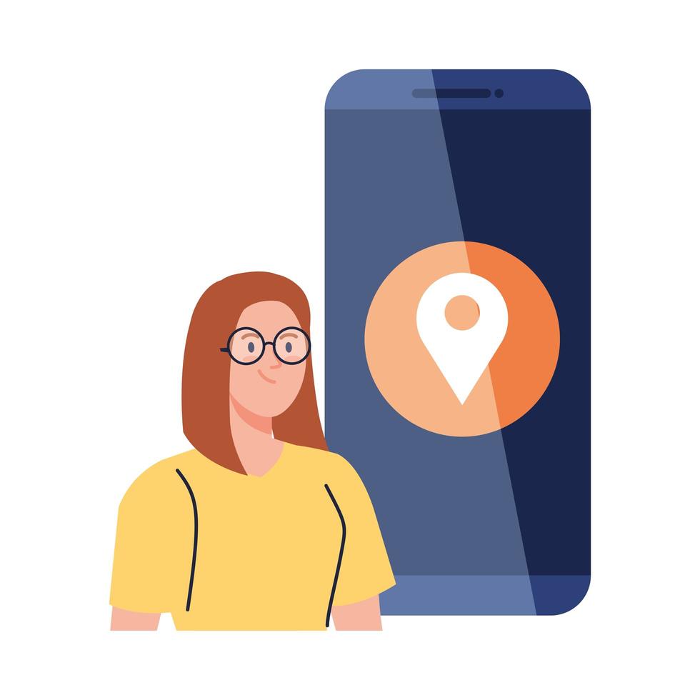 sociale media concept, vrouw met gps-locatie-app in smartphone vector