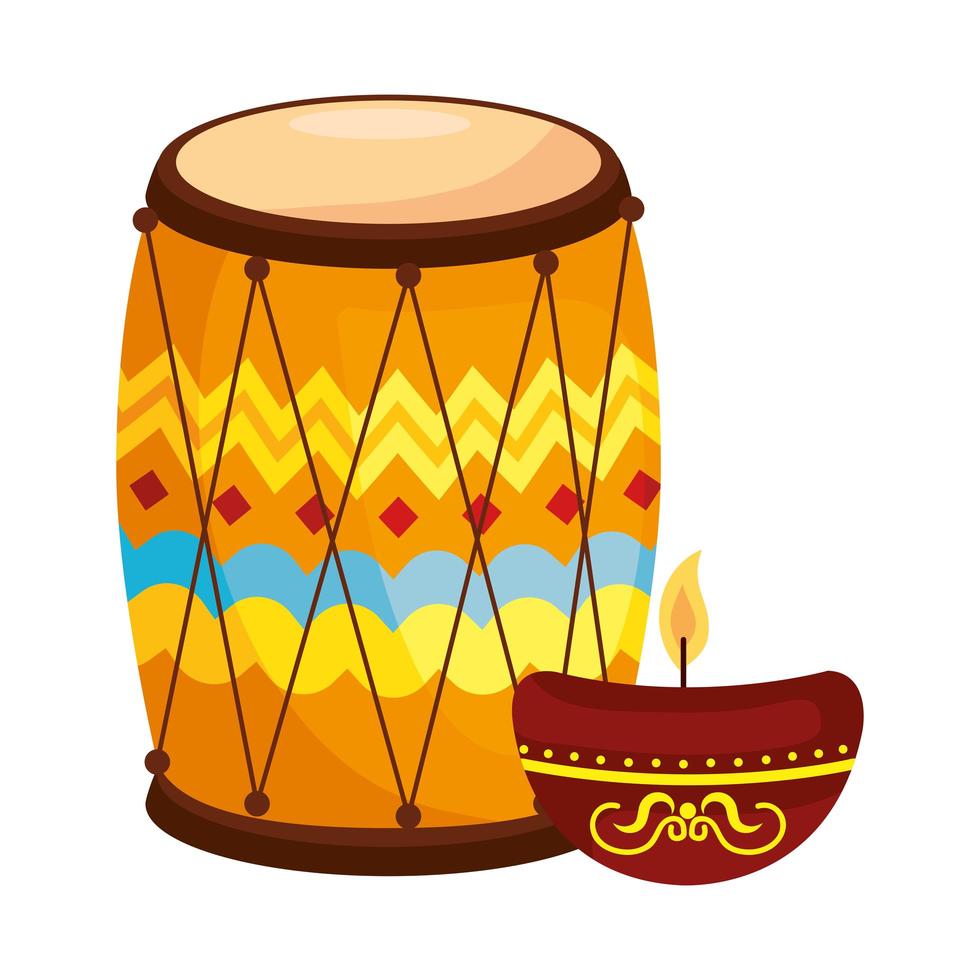 drum dhol indian traditioneel, met kaarslicht vector