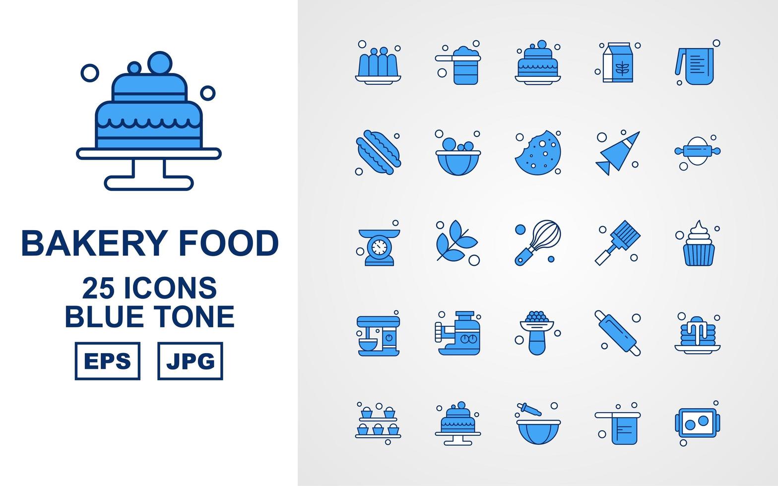 25 premium bakkerij eten blauw toon icon pack vector