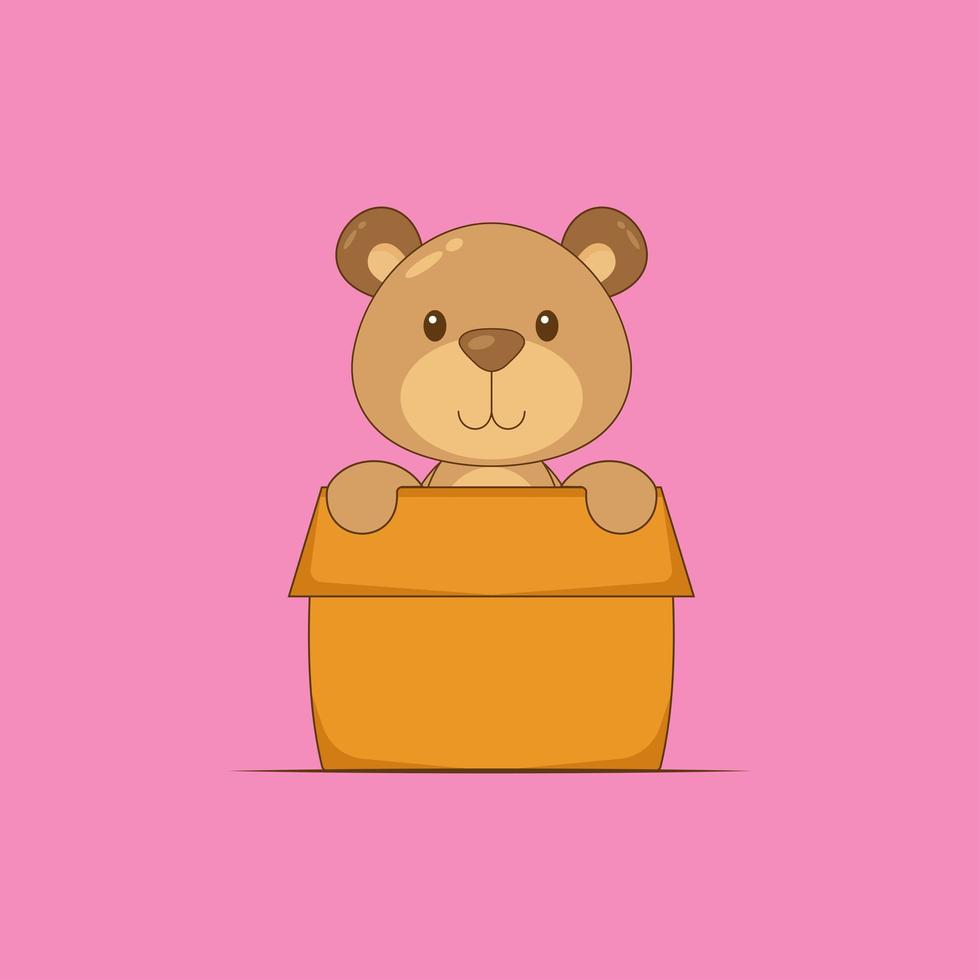 schattige cartoon beer in een kartonnen doos vector