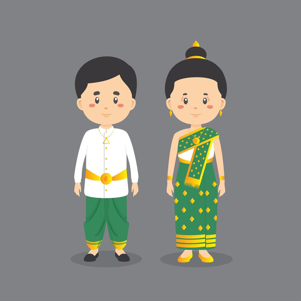 paar dat traditionele kleding van laos draagt vector
