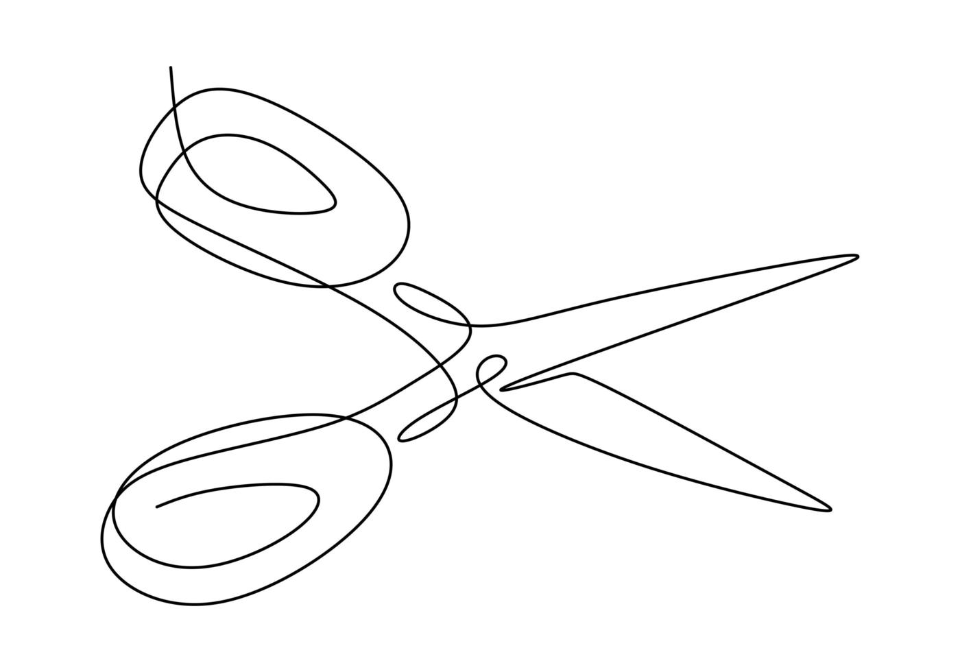 continu een lijntekening van het pictogram van een schaar. ontwerpelement voor herenkapper geïsoleerd hand getrokken schetsbeeld op witte achtergrond. vector