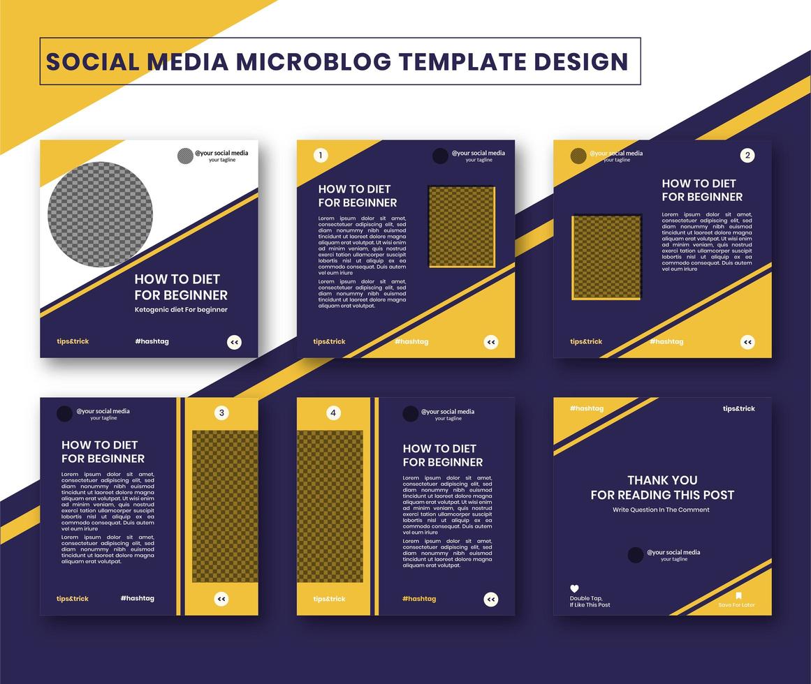 microblog carrousel ontwerpsjabloon voor post op sociale media vector