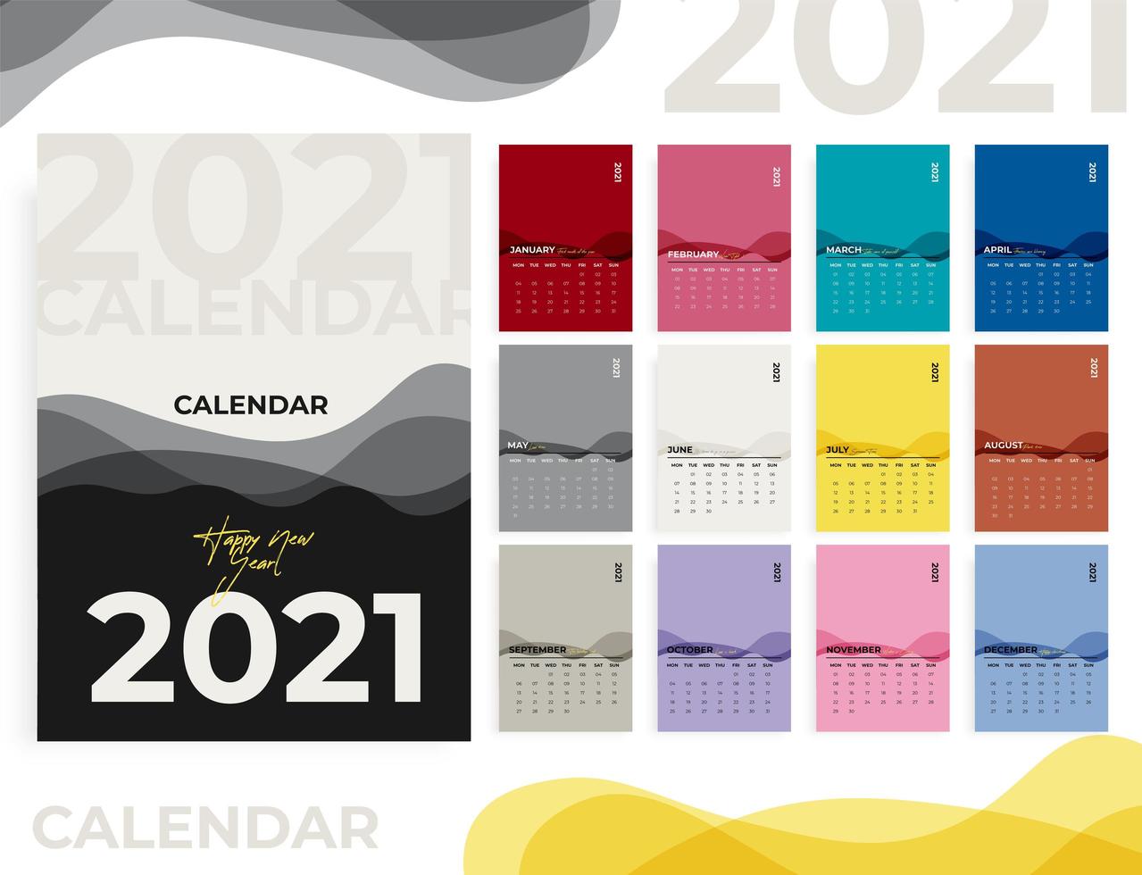 jaar 2021 maandelijkse bureaukalender vector