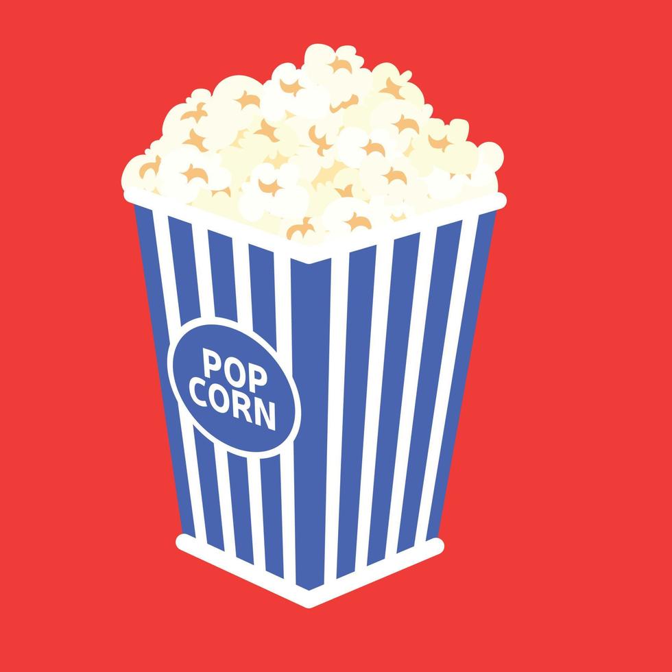 doos van popcorn geïsoleerd Aan achtergrond. snel voedsel voor bioscoop of film of film. popcorn pak. vector illustratie.