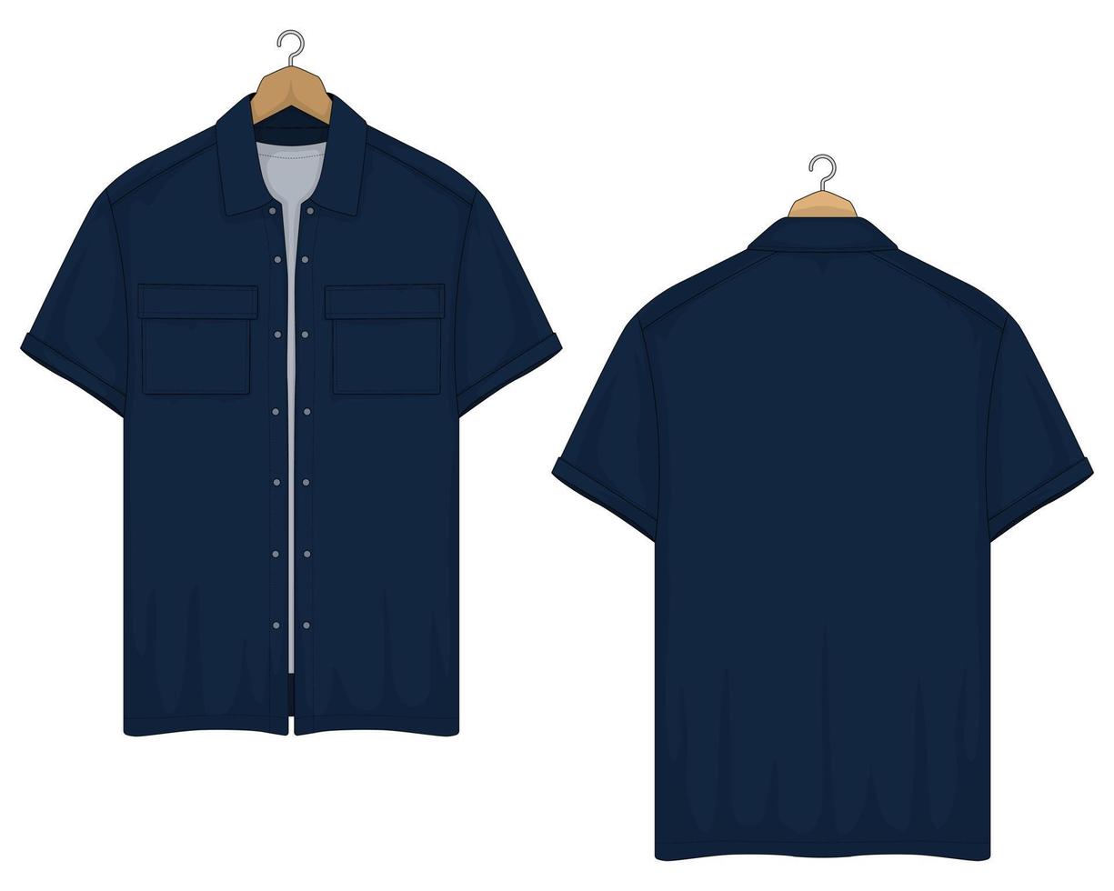 donker blauw kort mouw overhemd sjabloon vector illustratie